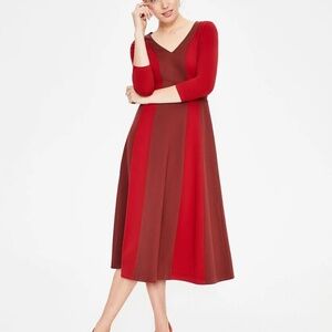 NWT - Boden Dress 14L Red Midi Erin Ponte Long Fit Flare Formal Colourblock